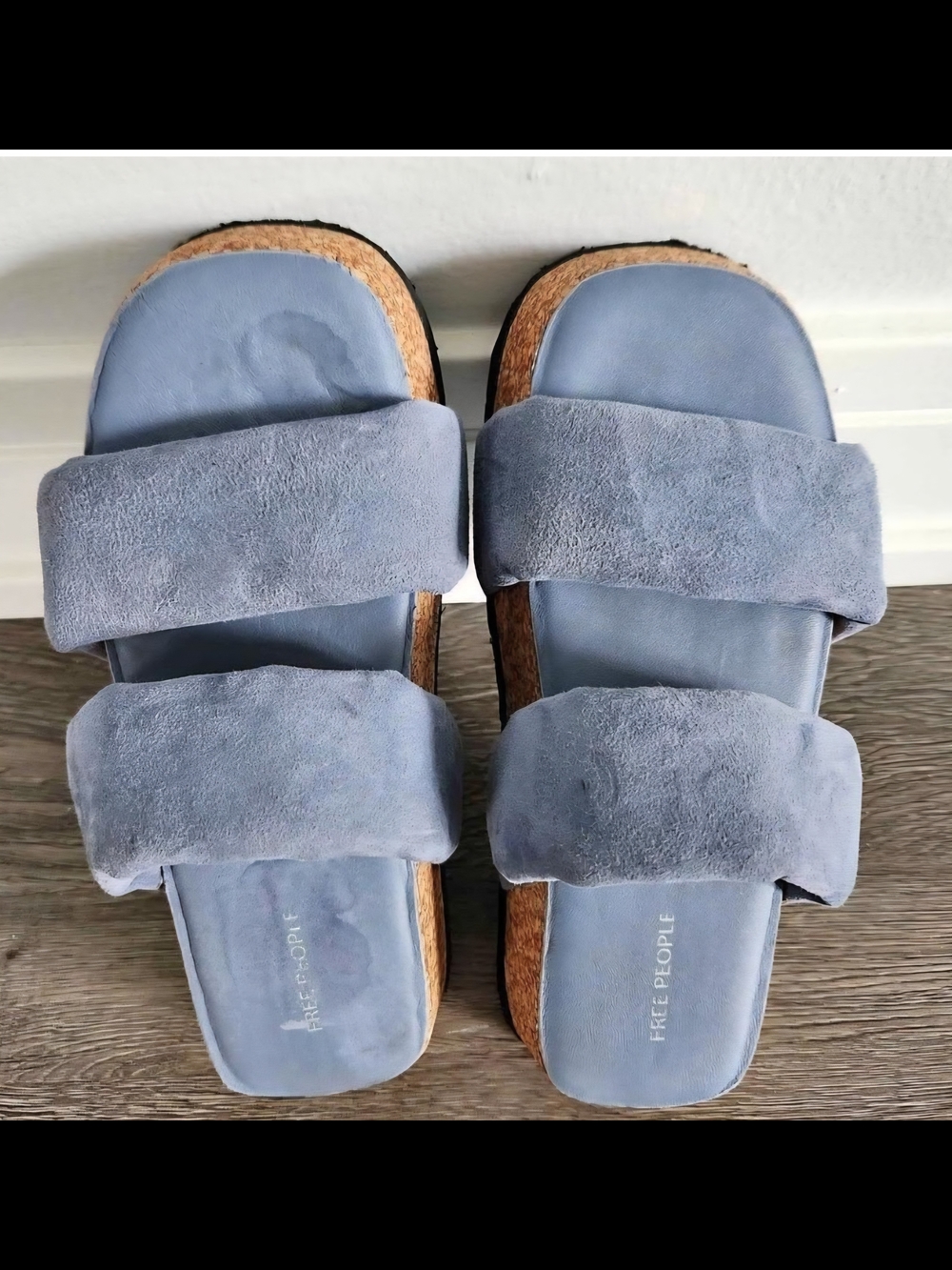 Free People Light Blue Suede Double Strap Slides